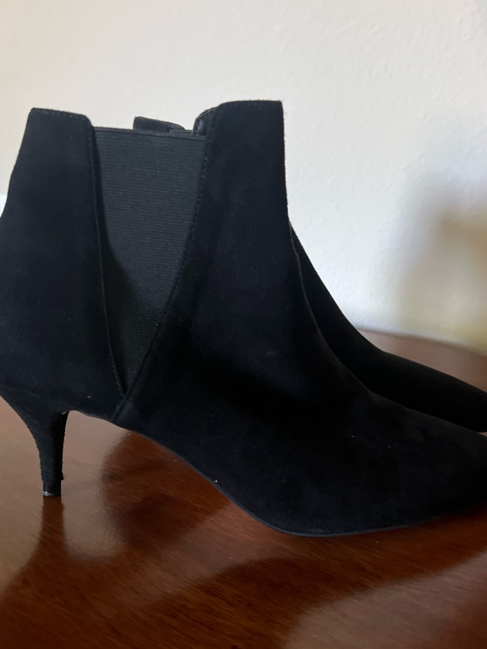 Zara Black Suede Ankle Booties with Kitten Heel